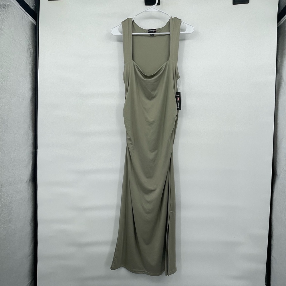 J for Justify NWT nude beige body con fitted midi dress